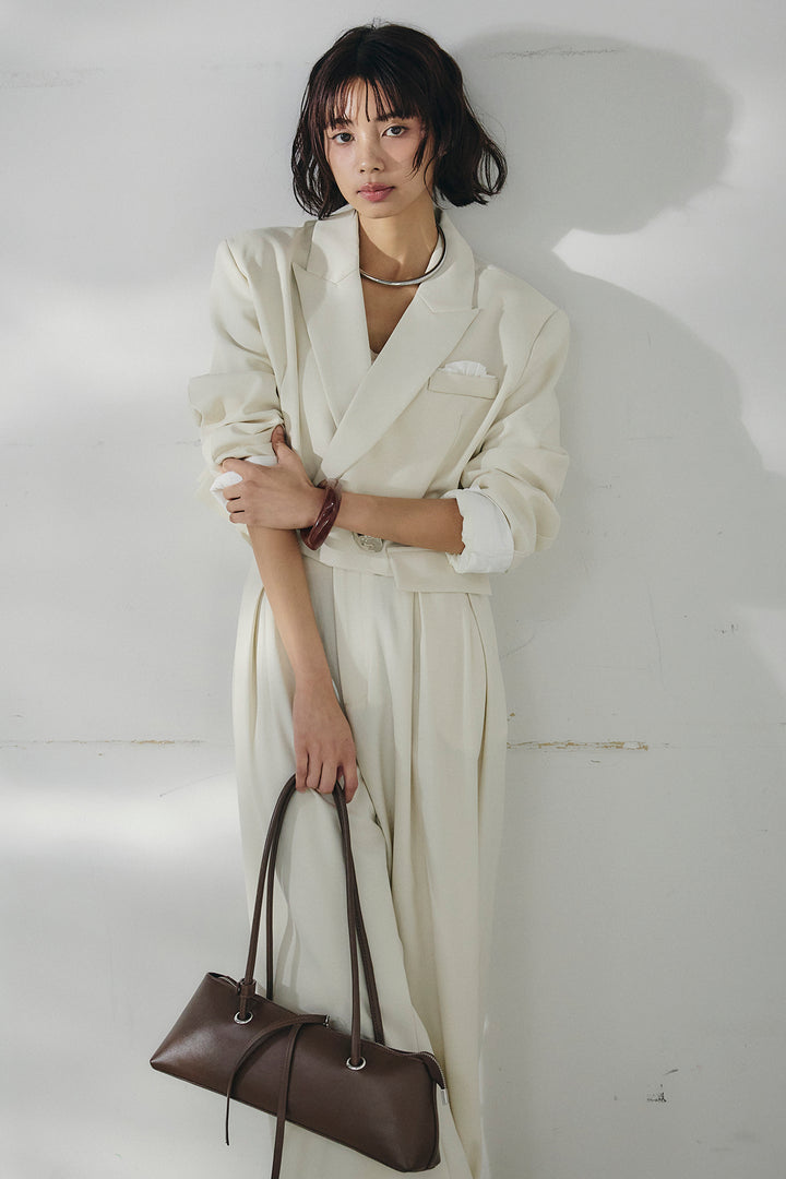 [SET]メタルプレートショート丈ジャケット+メタルプレートタックワイドパンツ(2set)