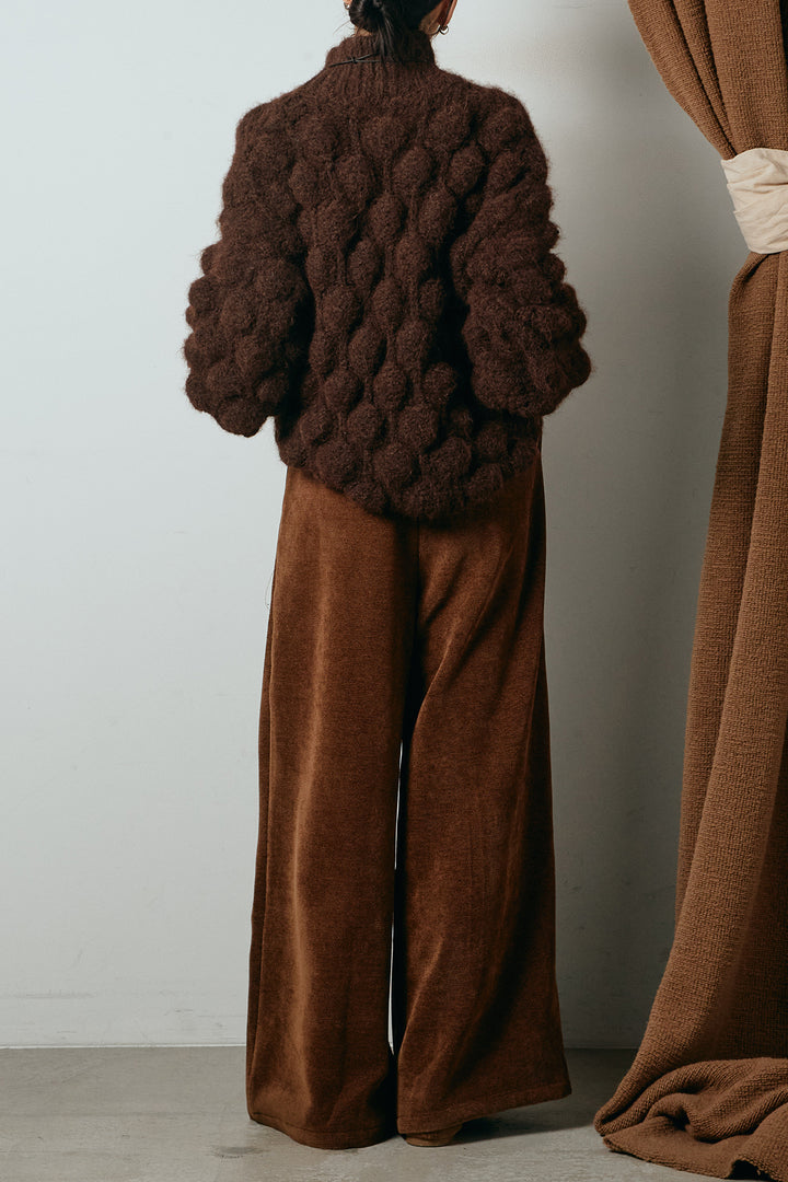 [SET]ボリュームポップコーンニットトップス+ベルトループコーデュロイワイドパンツ(2set)