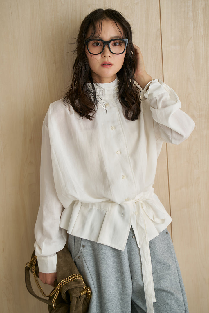 [SET]ハイネックウエストシェイプシャツ+スタッズ付きニーサイドタックスウェットパンツ(2set)