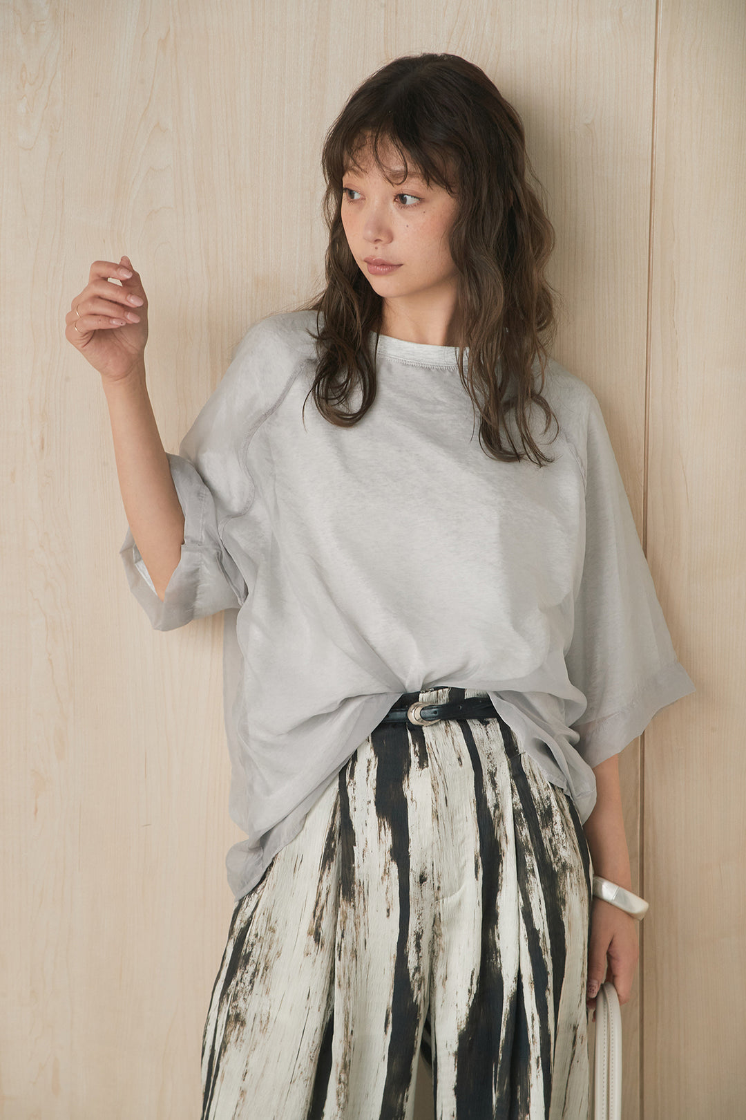 [SET]オーガンジー重ねBIGTシャツ+細ベルト付きタイダイカラーパンツ(2set)