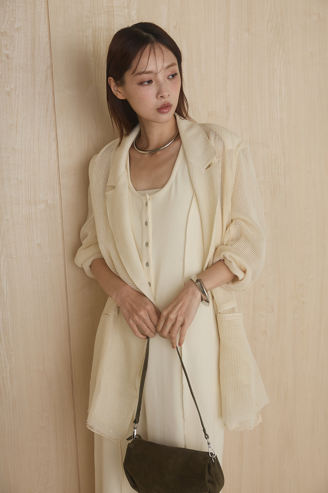 [SET]メッシュテーラードワイドジャケット+ノースリロングワンピース(2set)