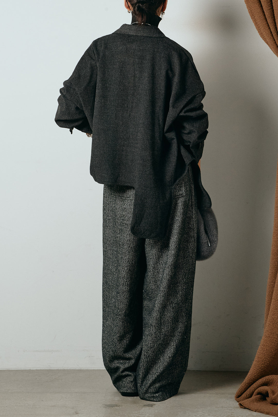 [SET]裾アシンメトリーデザインシャツ+タックツイードワイドパンツ(2set)