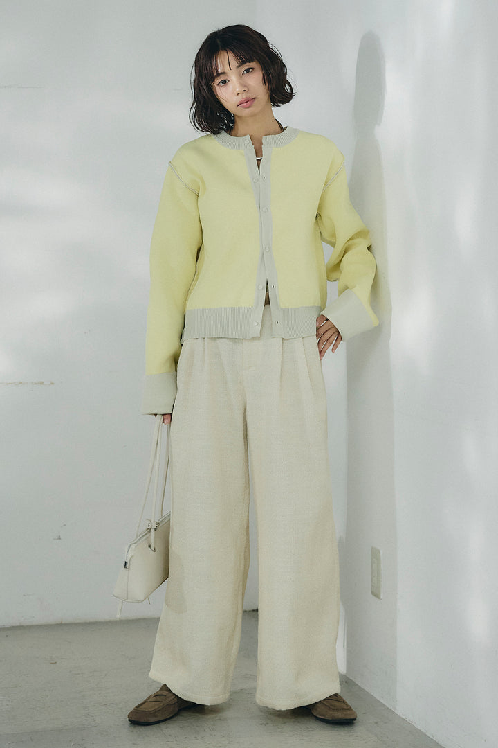 [SET]リバーシブル配色ニットカーディガン+デニムライクヘリンボーンタックパンツ(2set)