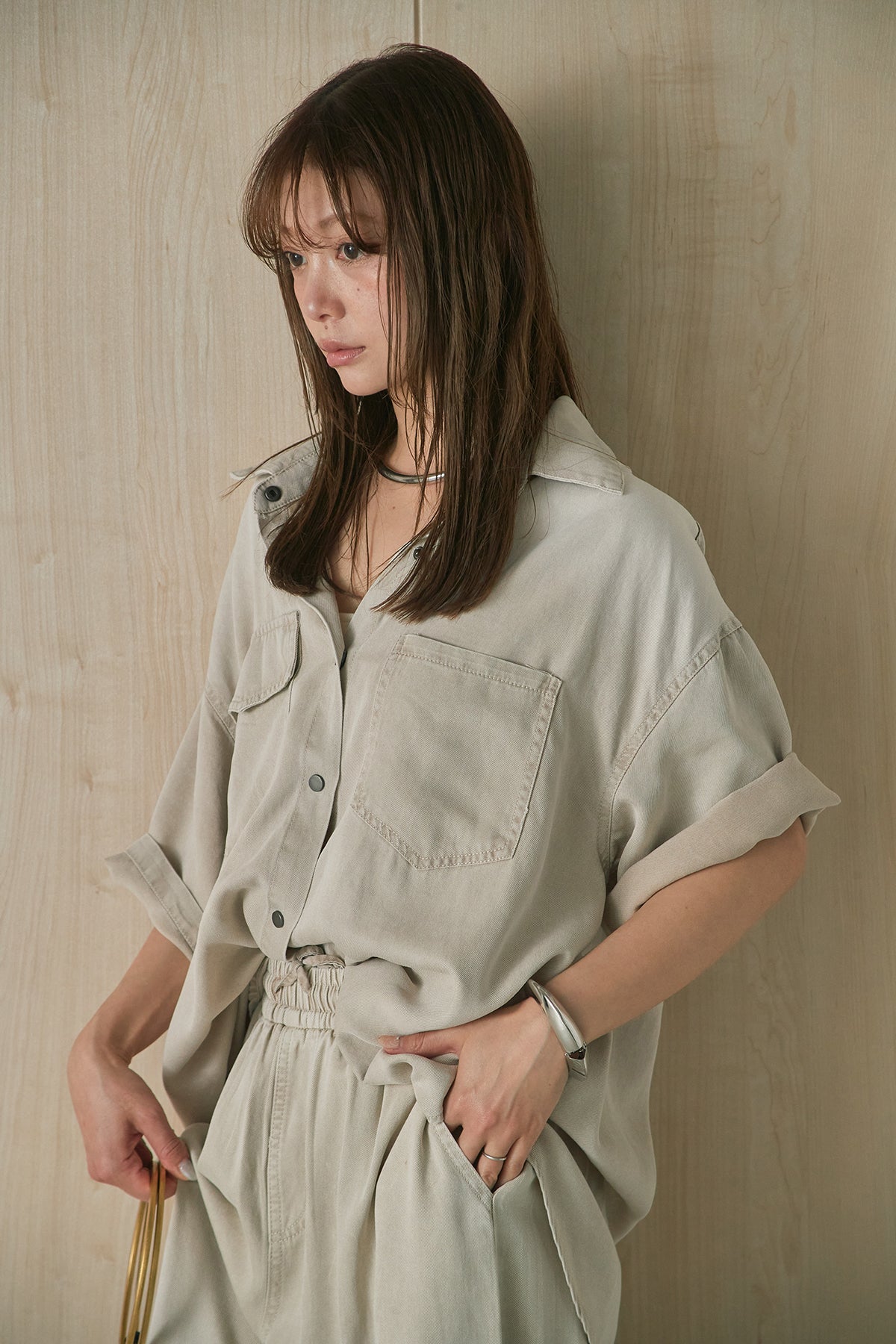 即納】[SET]デニムライクハーフスリーブシャツSETUP – ESICA