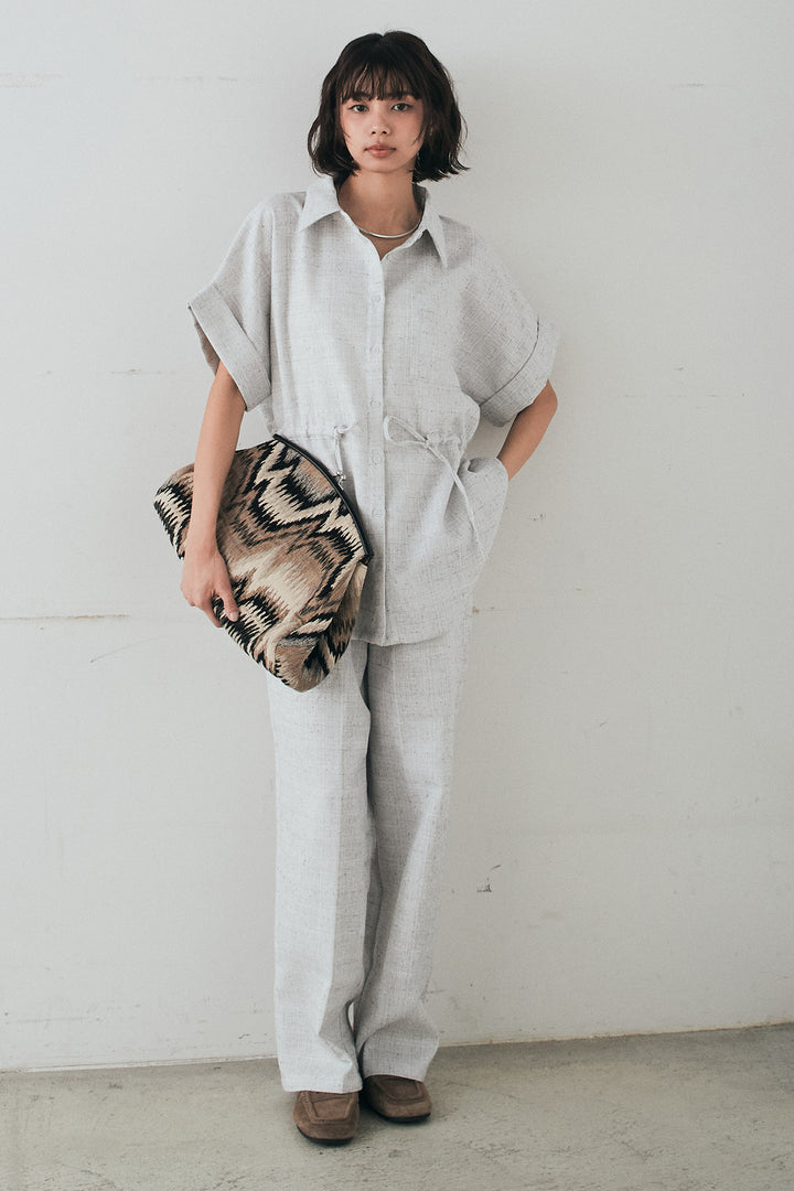 [SET]ツイードウエストドロストシャツ+ツイードタックパンツ(2set)