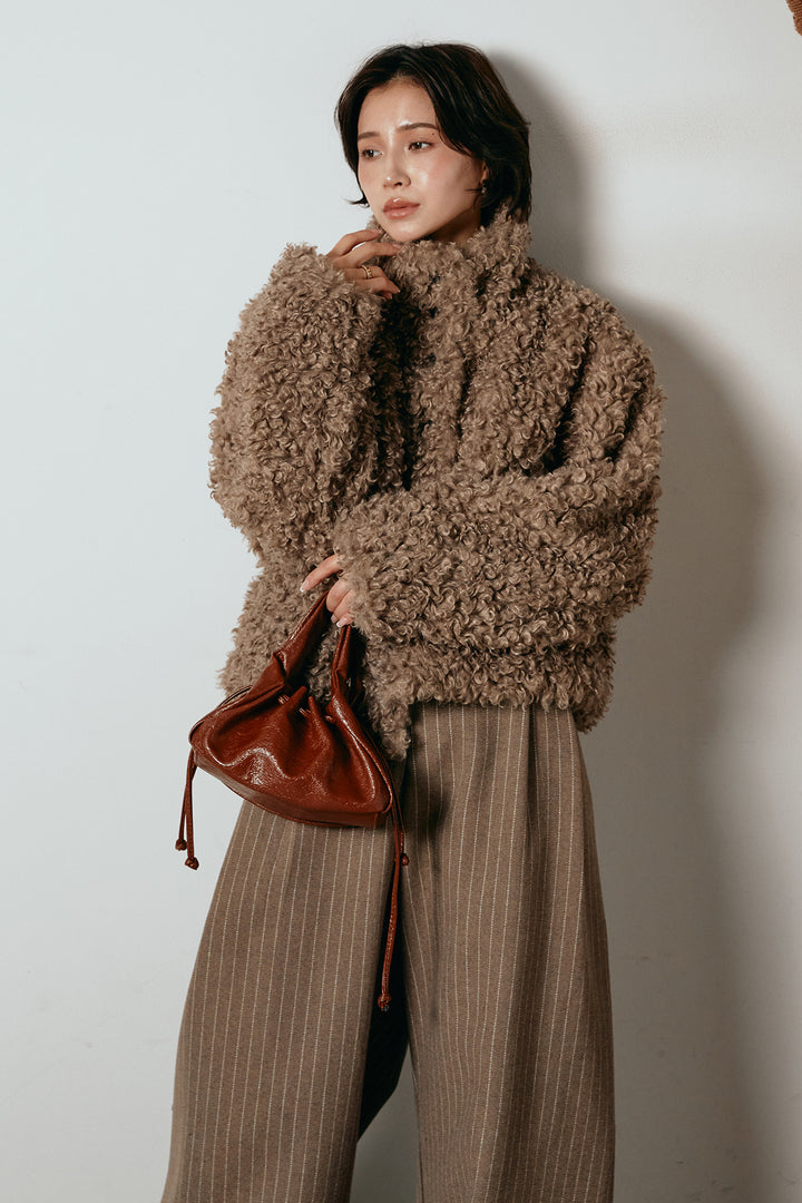 [SET]プードルファーミドルジャケット+ウールライクストライプパンツ(2set)