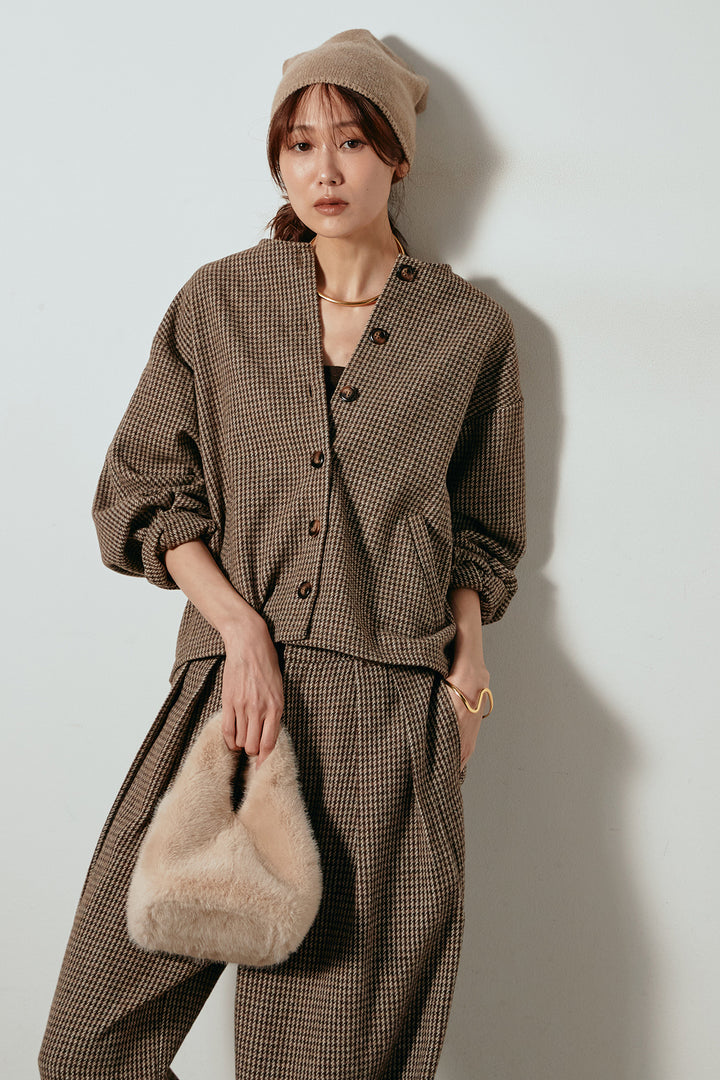 [SET]ノーカラーガンクラブチェックジャケット+ガンクラブチェックタックパンツ(2set)