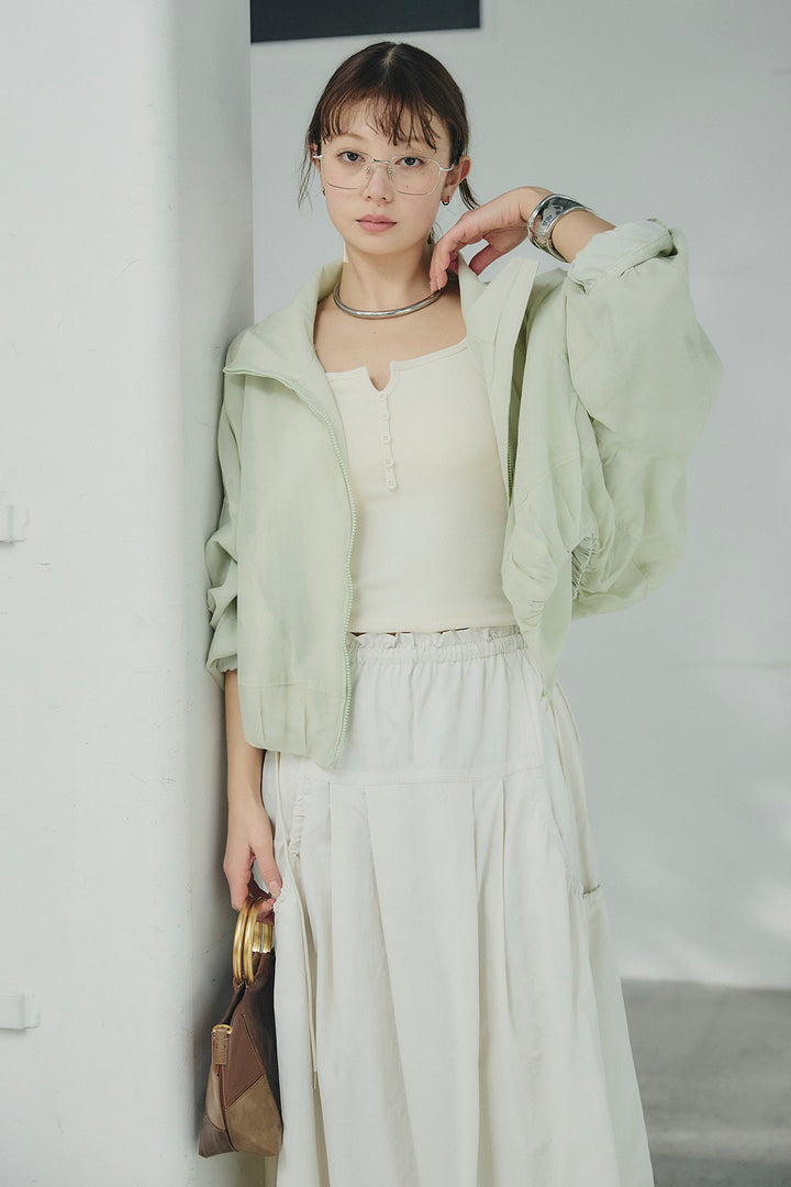 [SET]スタンドネックシアーブルゾン+ナイロンデザインフレアスカート(2set)