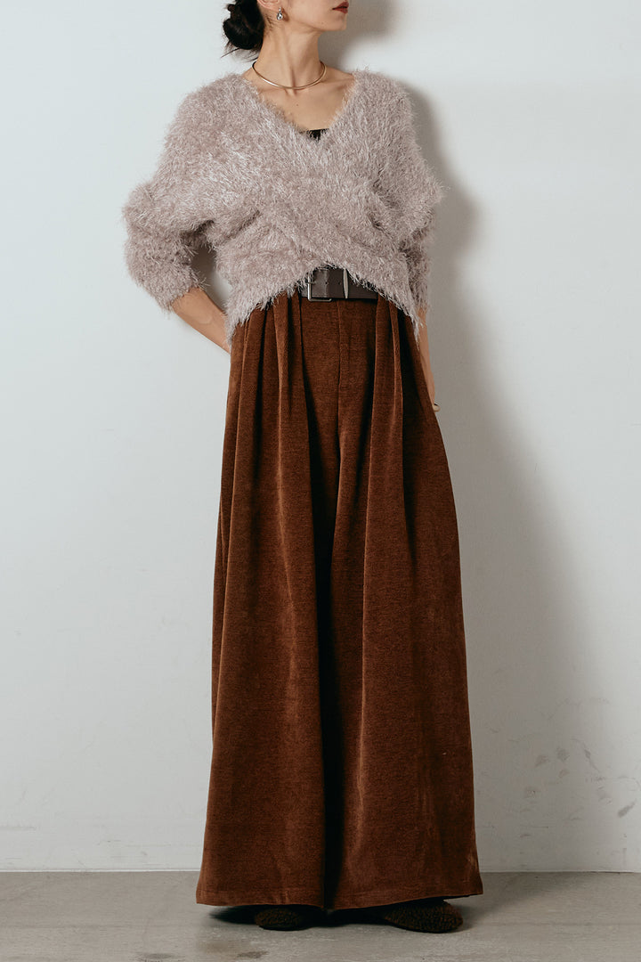 [SET]シャギークロスニットトップス+ベルトループコーデュロイワイドパンツ(2set)