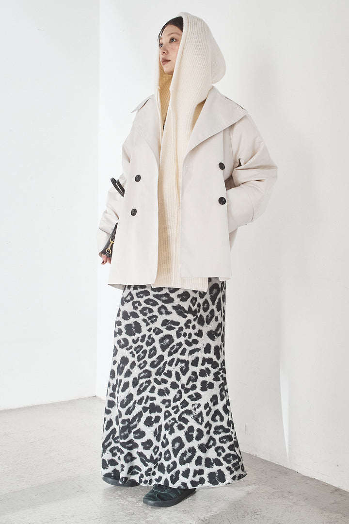 [SET]ナイロントレンチコート+レオパードサテンナロースカート(2set)