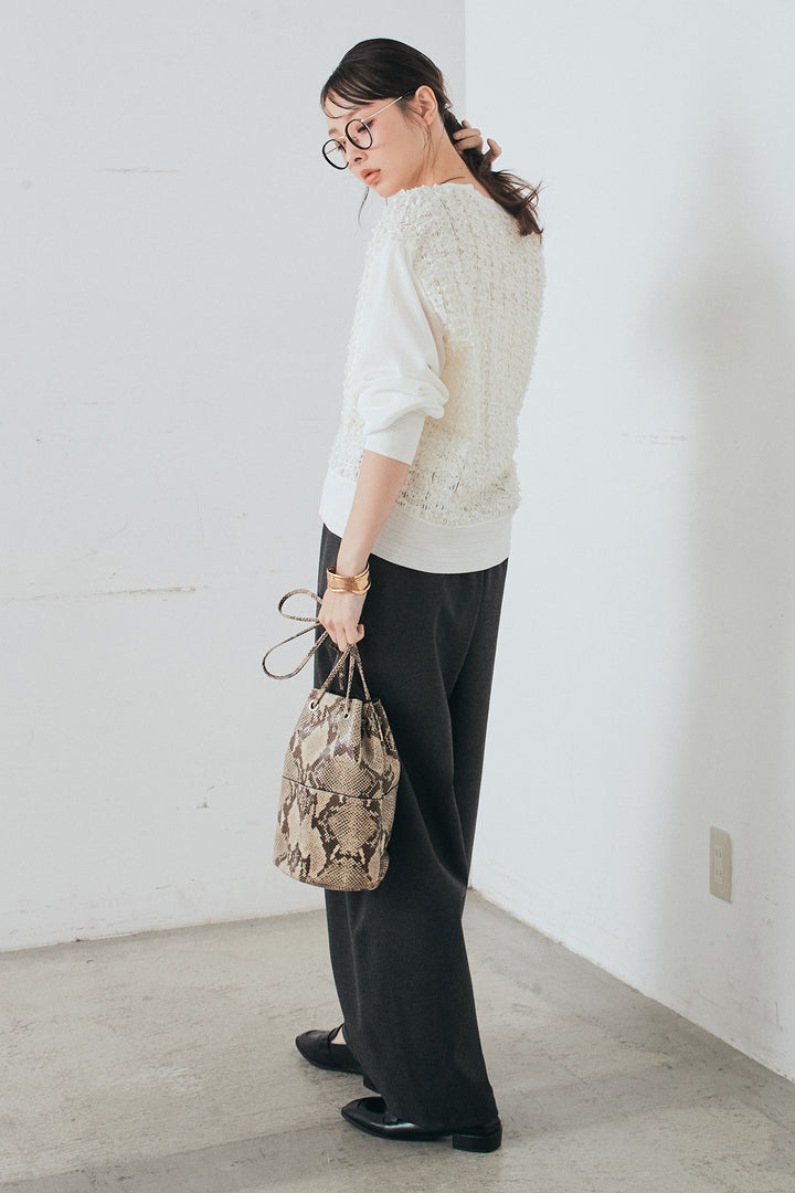 [SET]モコレースVネックカーディガン+カットダンボールウエストフリルカーブパンツ(2set)