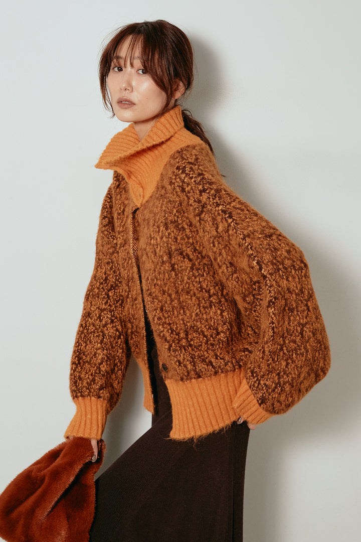 [SET]ハイネックミックスニットトップス+サイド切り替えリブニットロングスカート(2set)