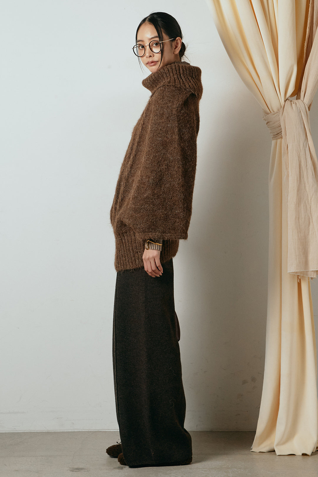 [SET]起毛ミディアムスリーブニットトップス+リブニットシームレスタートルプルオーバー+センターラインニットパンツ(3set)