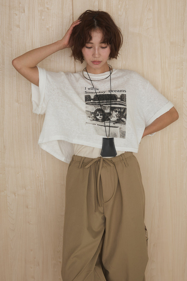 [SET]グラフィックサムデイワイドクロップドT+ニーサイドタックウエストドロストパンツ(2set)