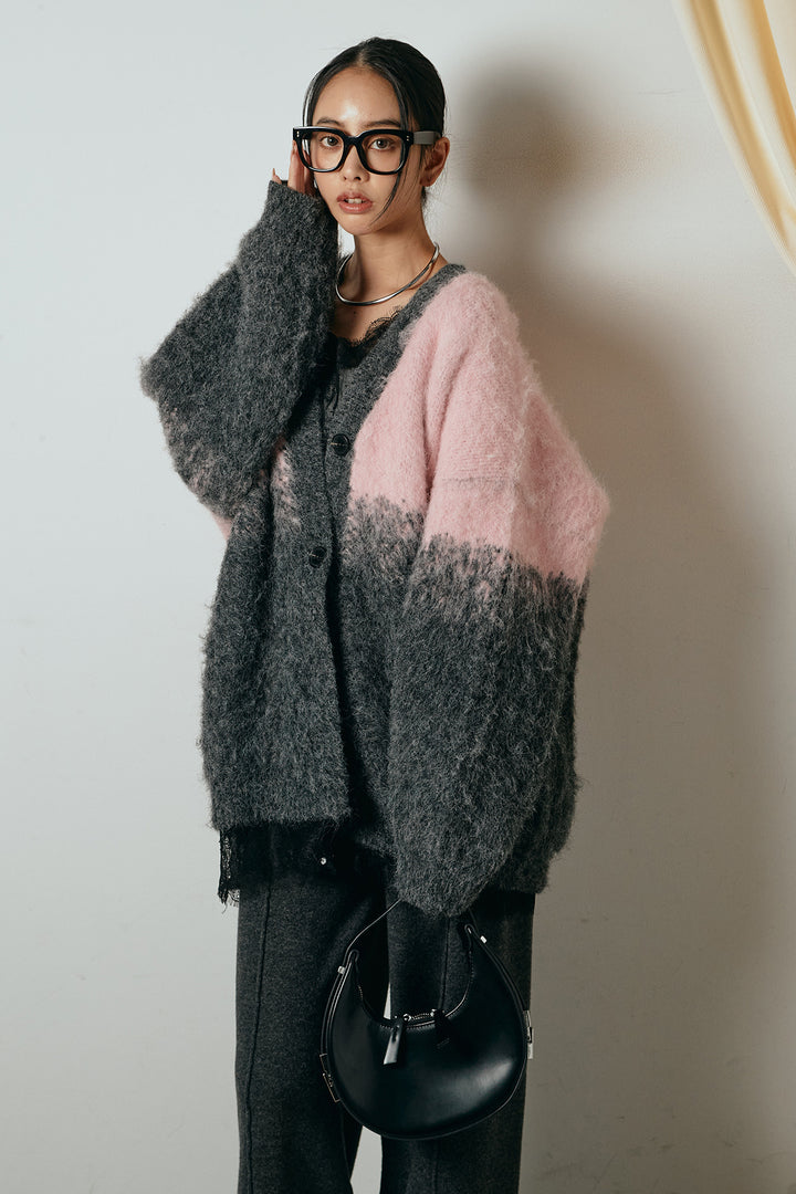 [SET]起毛グラデーションニットカーディガン+レース切り替えキャミソール+センターラインニットパンツ(3set)