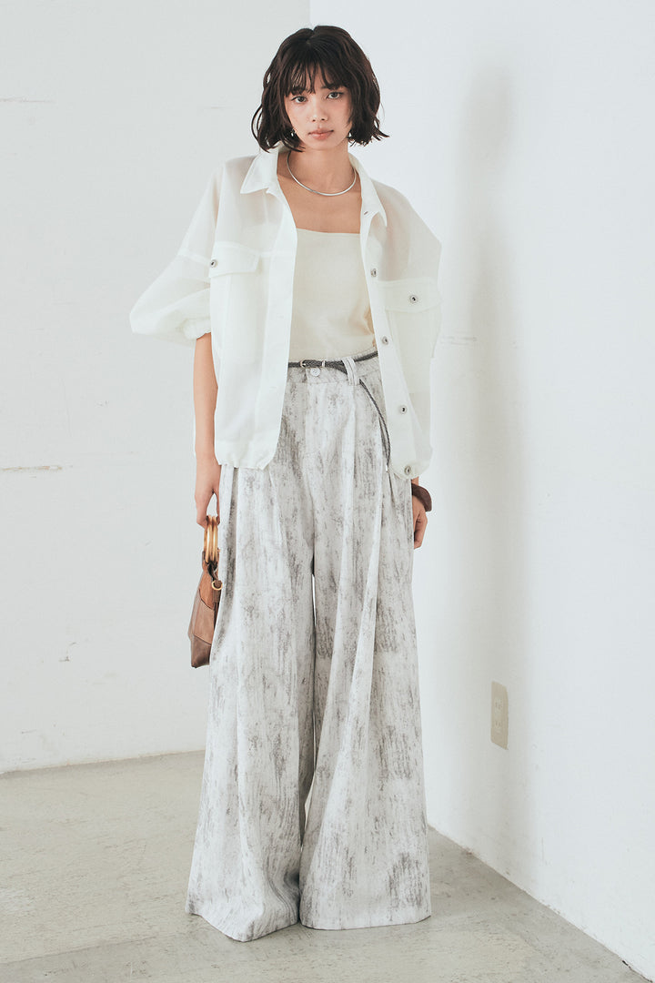 [SET]シアーダンボールサイドドロストジャケット+紐ベルト付きかすれ柄ワイドスラックス(2set)