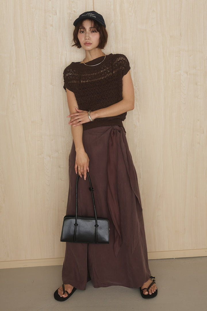 [SET]透かしレース編みフレンチニット+巻きロングスカート(2set)