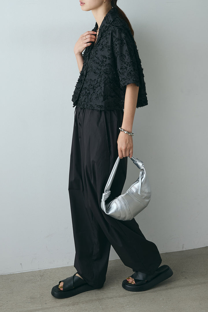 [SET]半袖オープンカラージャガード柄シャツ+タックワイドリラックスパンツ(2set)