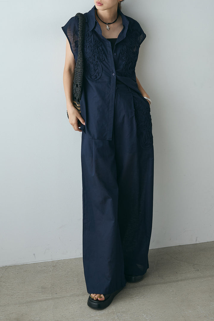 [SET]リネン混テープ刺繍シャツSETUP