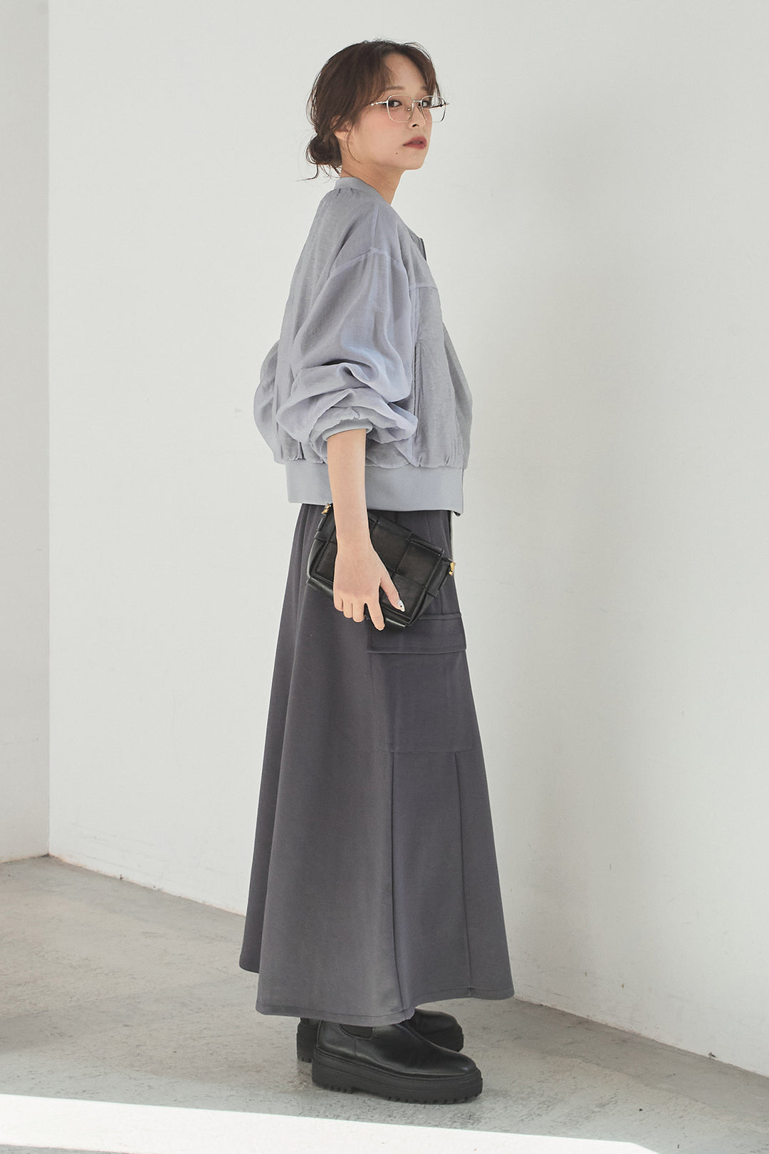 [SET]シアー×ポンチブルゾン+リラックススウェットスカート(2set)