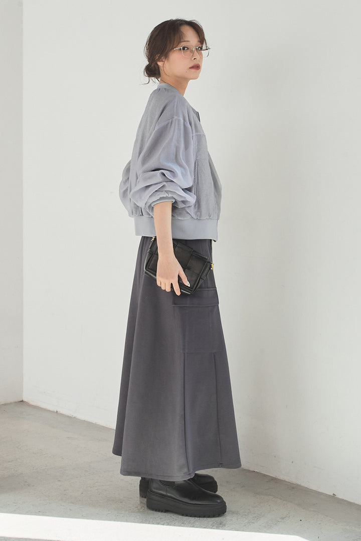 [SET]シアー×ポンチブルゾン+リラックススウェットスカート(2set)