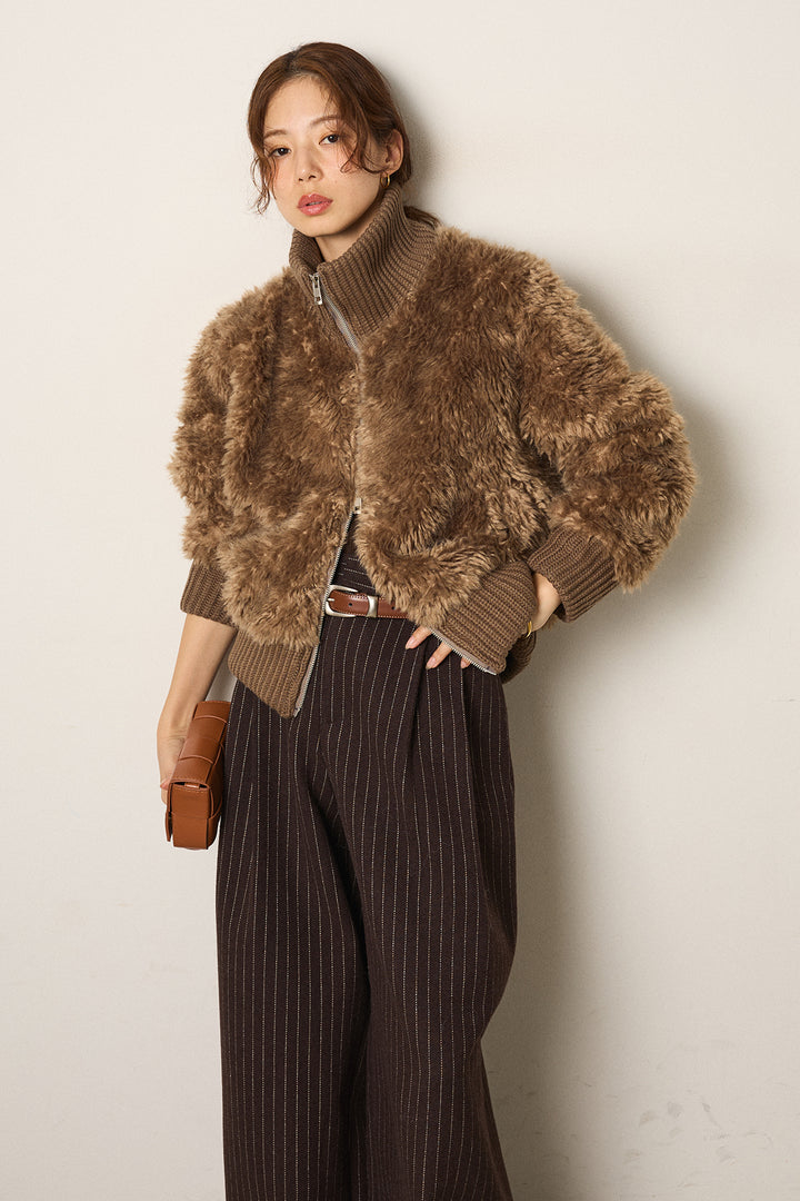 [SET]ハイネックボアブルゾン+ウールライクストライプパンツ(2set)