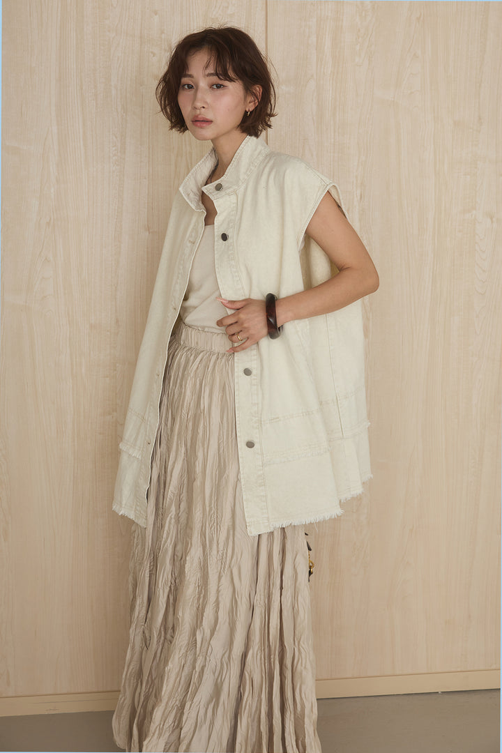 [SET]ケミカルデニムヘムカットオフジレ+イレギュラープリーツイージースカート(2set)