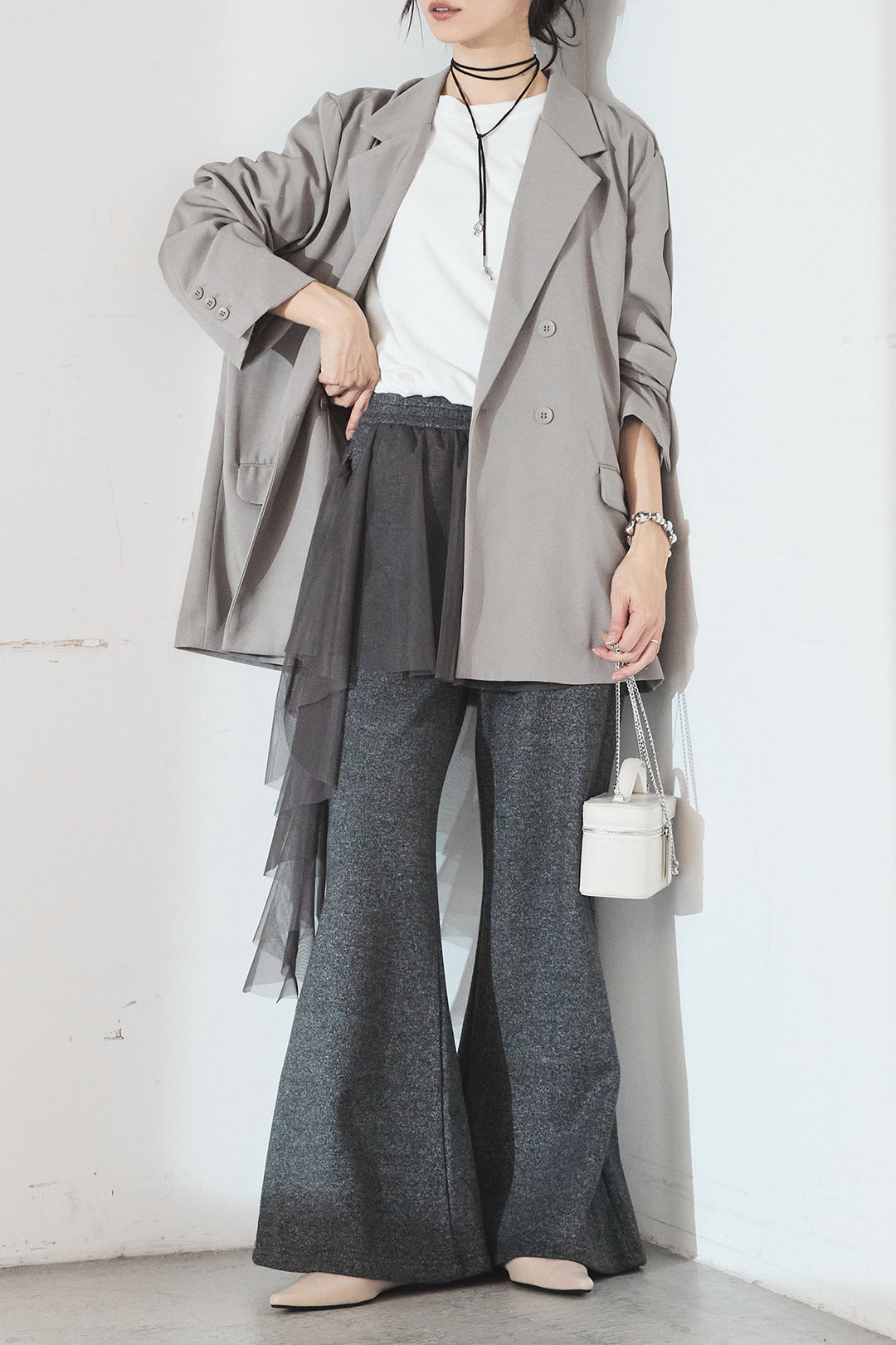 [SET]ルーズシルエットダブルテーラードジャケット+ストレッチロングTシャツ(2set)