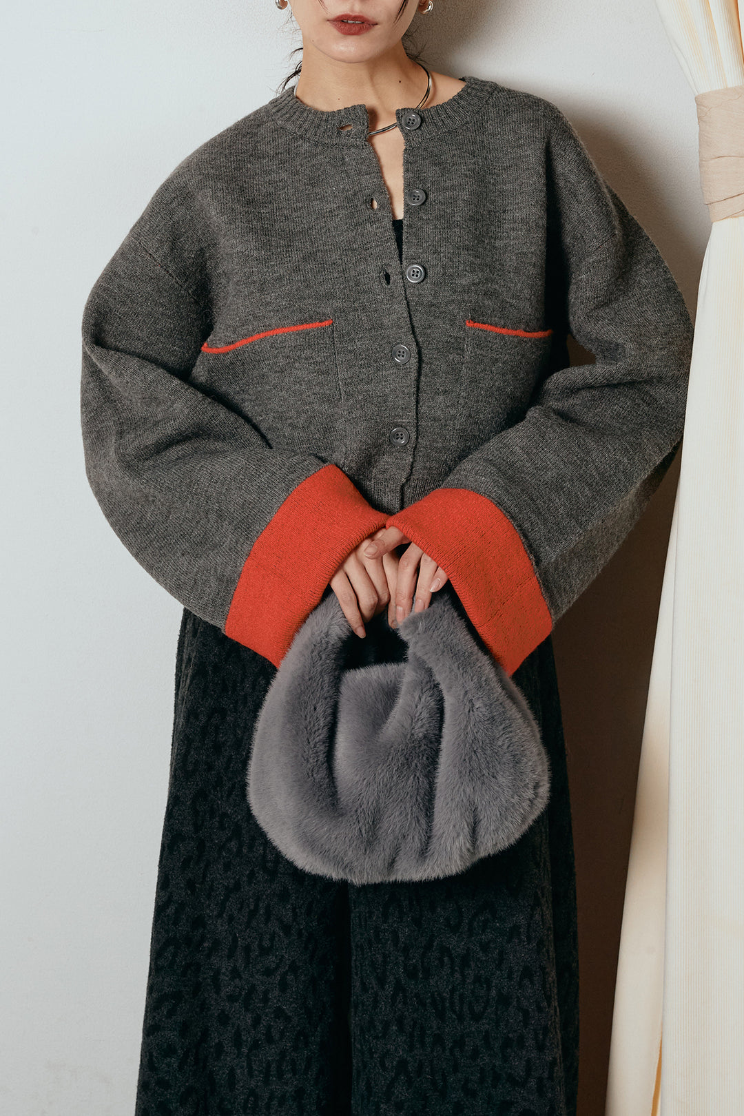 [SET]アルパカタッチダブルフェイスカーディガン+レオパードジャガードニットパンツ(2set)