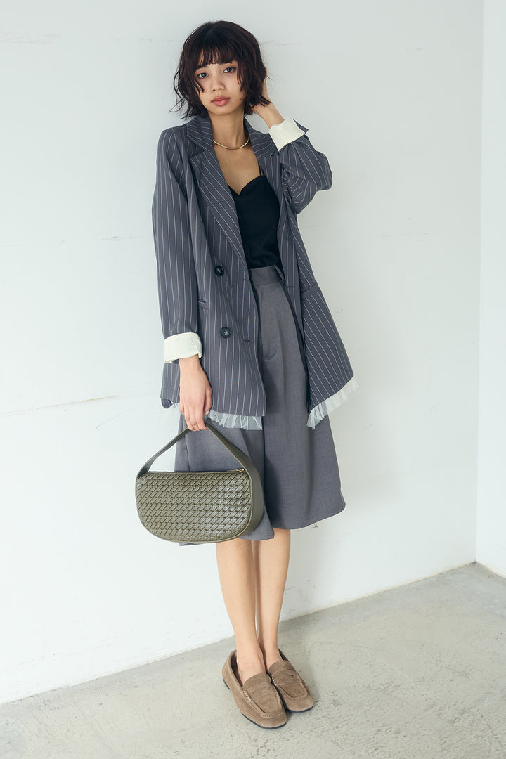 [SET]裾フリルダブルジャケット+ツイルタックハーフパンツ(2set)