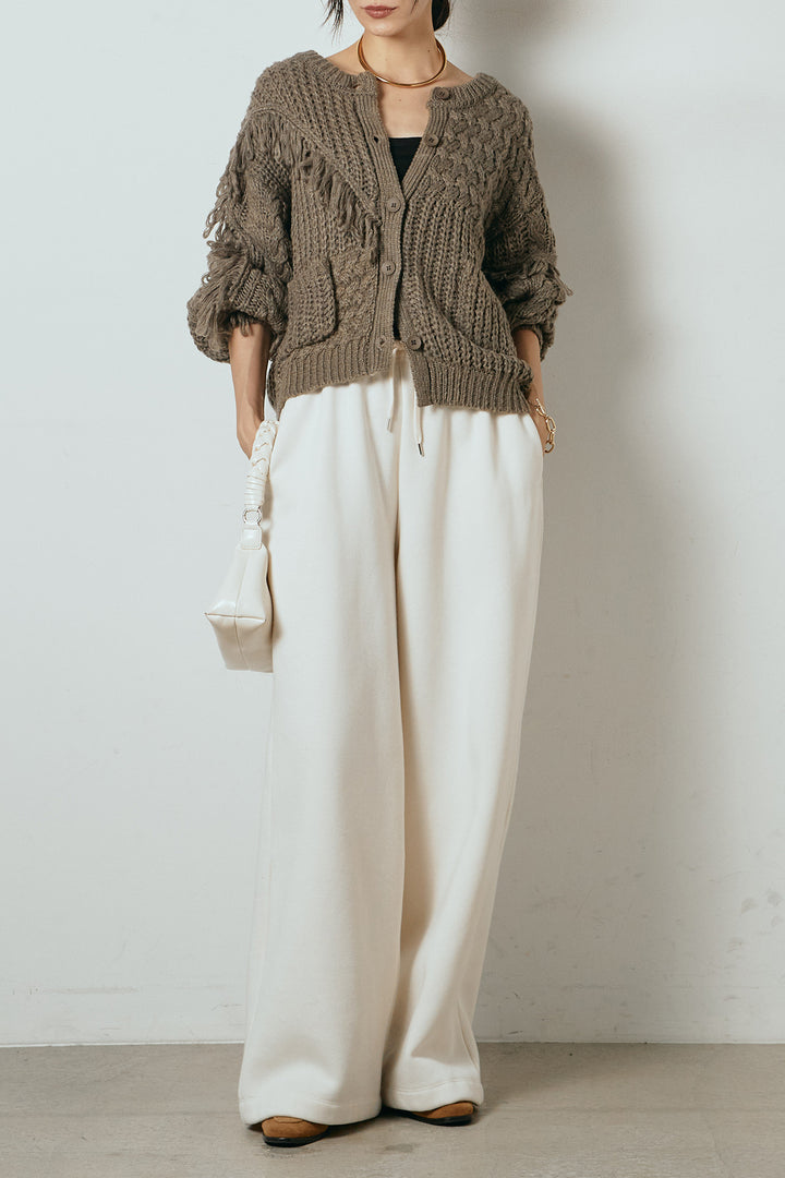 [SET]ランダムフリンジニットカーディガン+裏起毛スウェットワイドパンツ(2set)