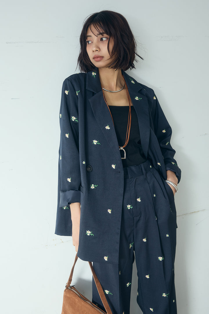 [SET]TRツイル花刺繍ジャケット+TRツイル花刺繍パンツ(2set)