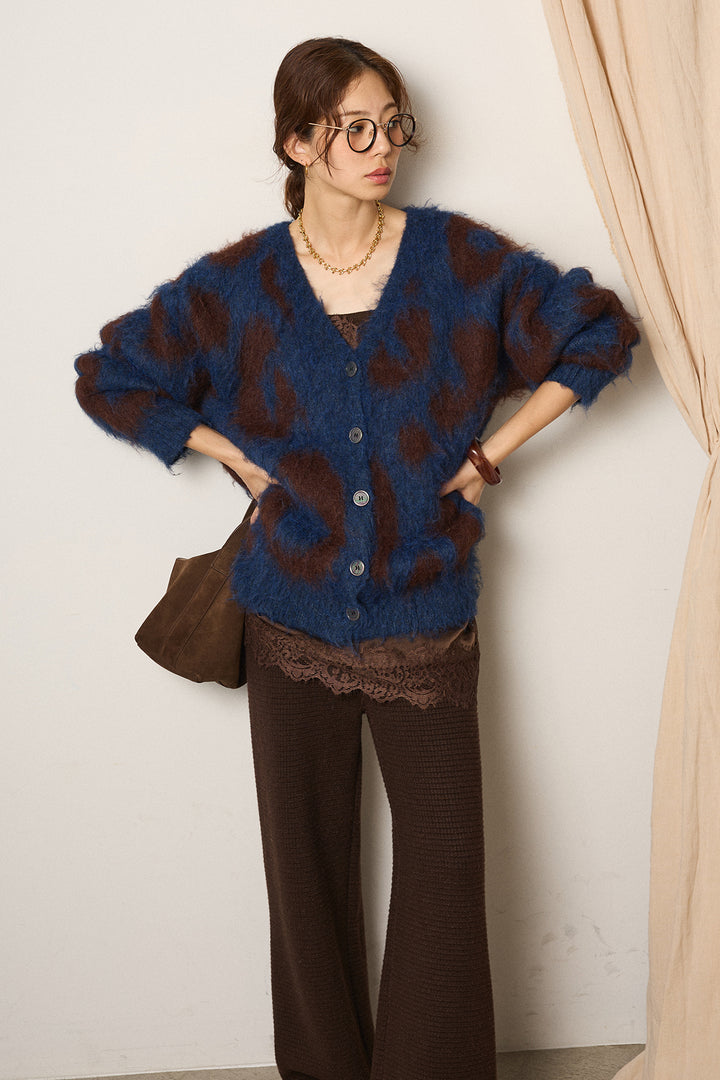 [SET]レオパードシャギータッチカーディガン+ワイドリブニットイージーパンツ(2set)