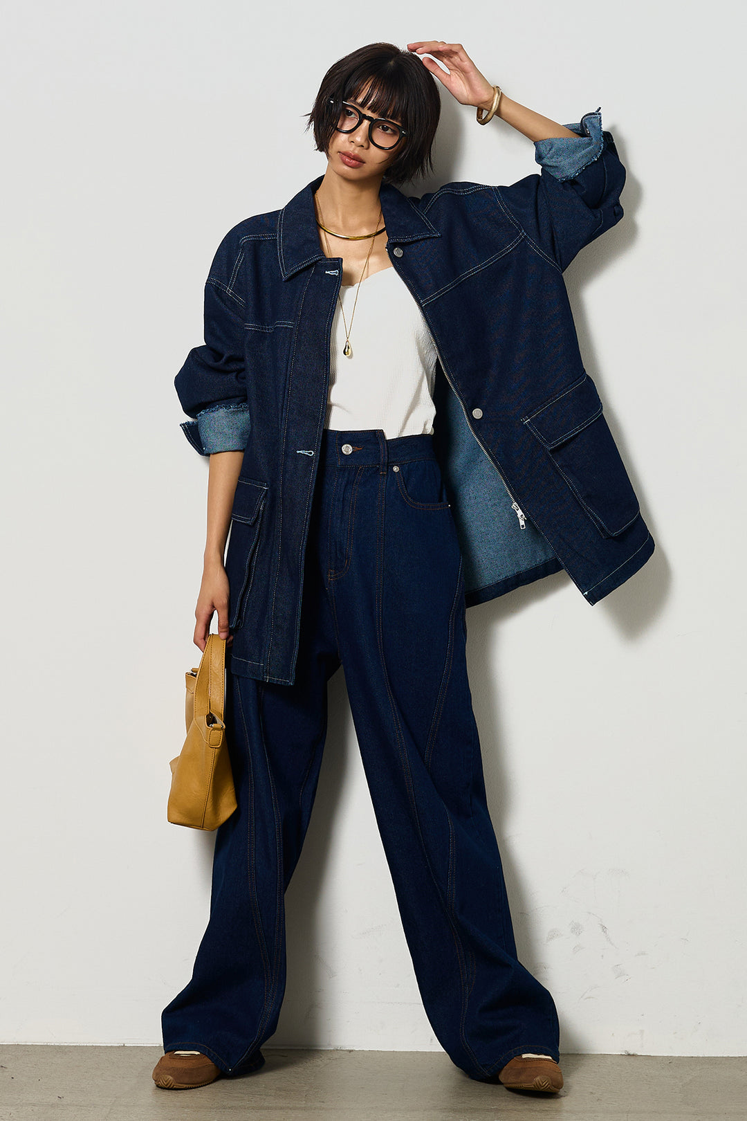 【即納】ステッチデザインデニムジップジャケット