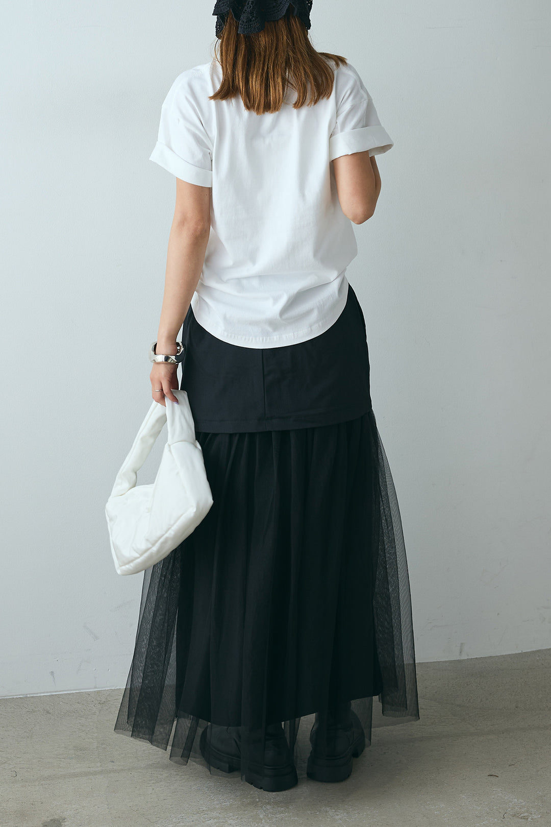 [SET]モノトーンフォトプリントTシャツ+切り替えデザインボリュームチュールスカート(2set)