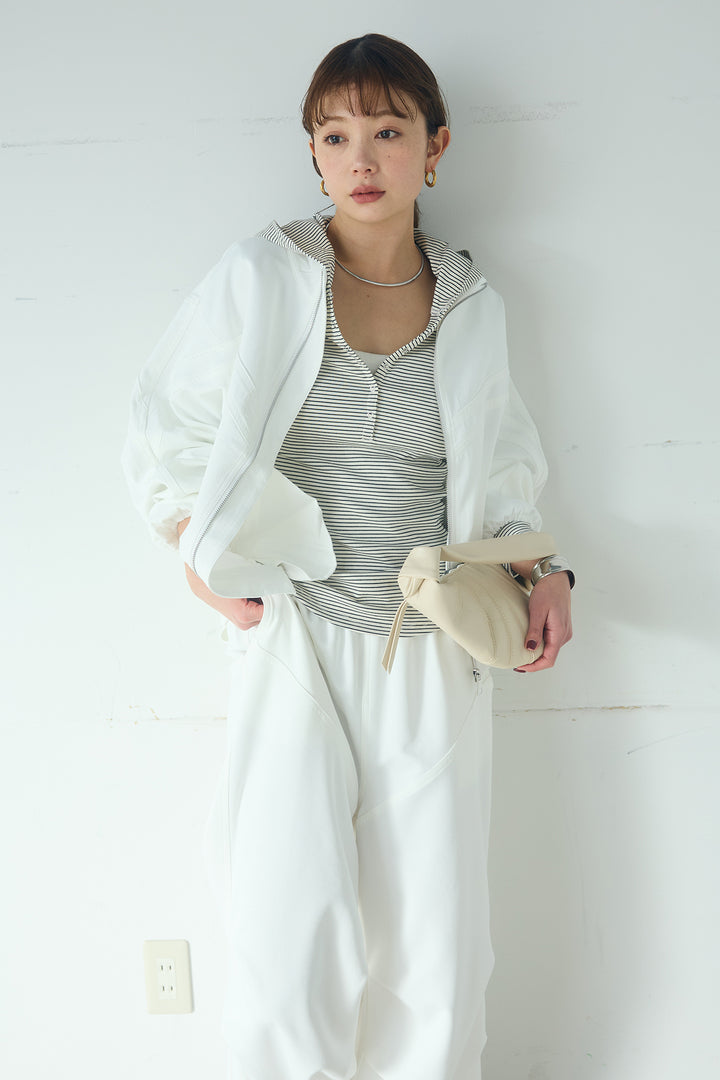 [SET]マルチ切り替えドルマンブルゾン+ランダムタックデザインワイドパンツ+ボーダーフーディーロンT(3set)