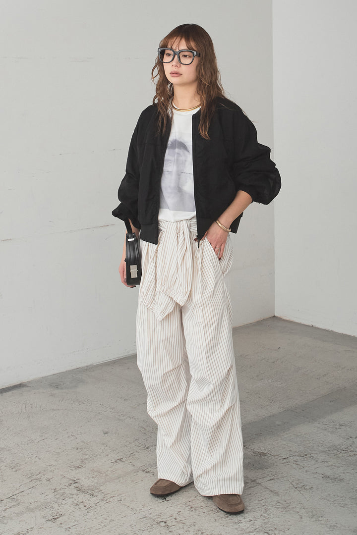 [SET]シアー×ポンチブルゾン+ストライプウエスト巻きジョガーパンツ+長袖アソートフォトTシャツ(3set)