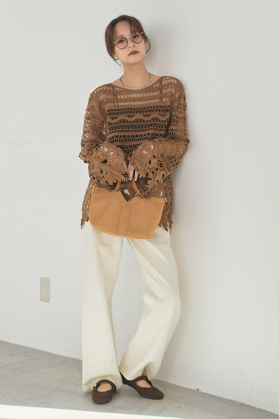 [SET]裾デザインメッシュプルオーバー+スプリングカラーデニムパンツ(2set)