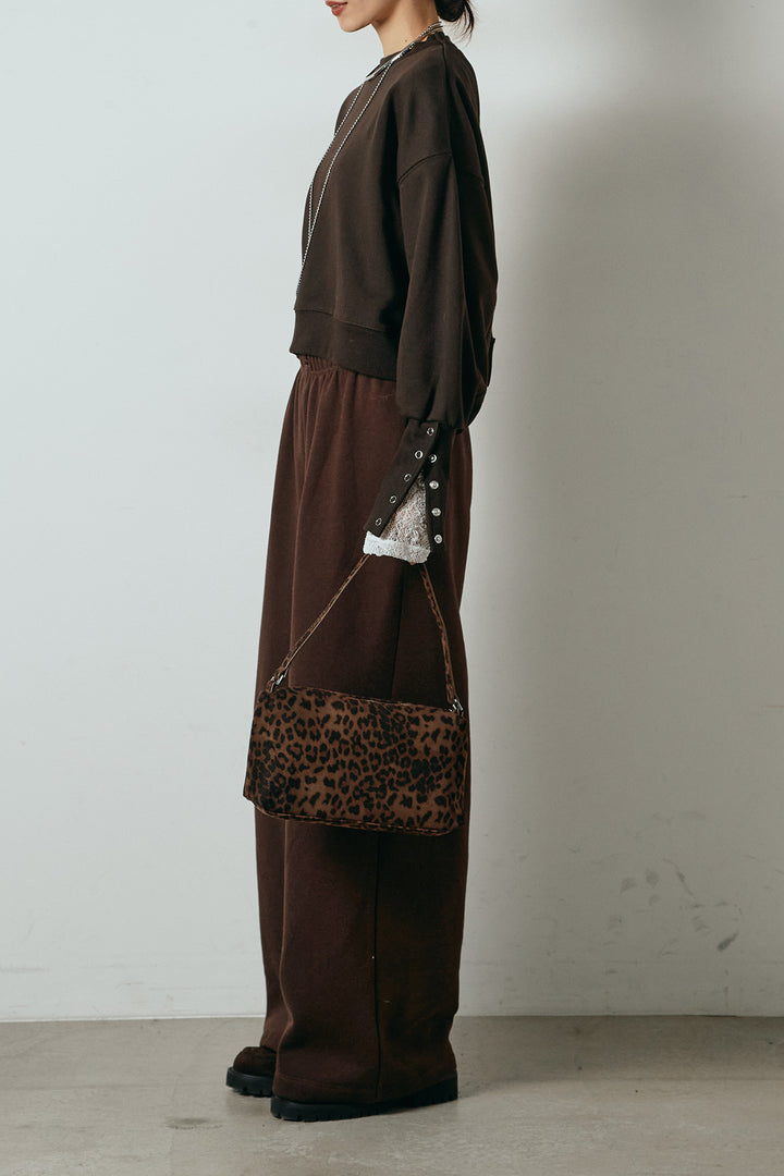 [SET]裏毛バックオープンプルオーバー+ストレッチレースクルーネックインナー+裏起毛スウェットワイドパンツ(3set)