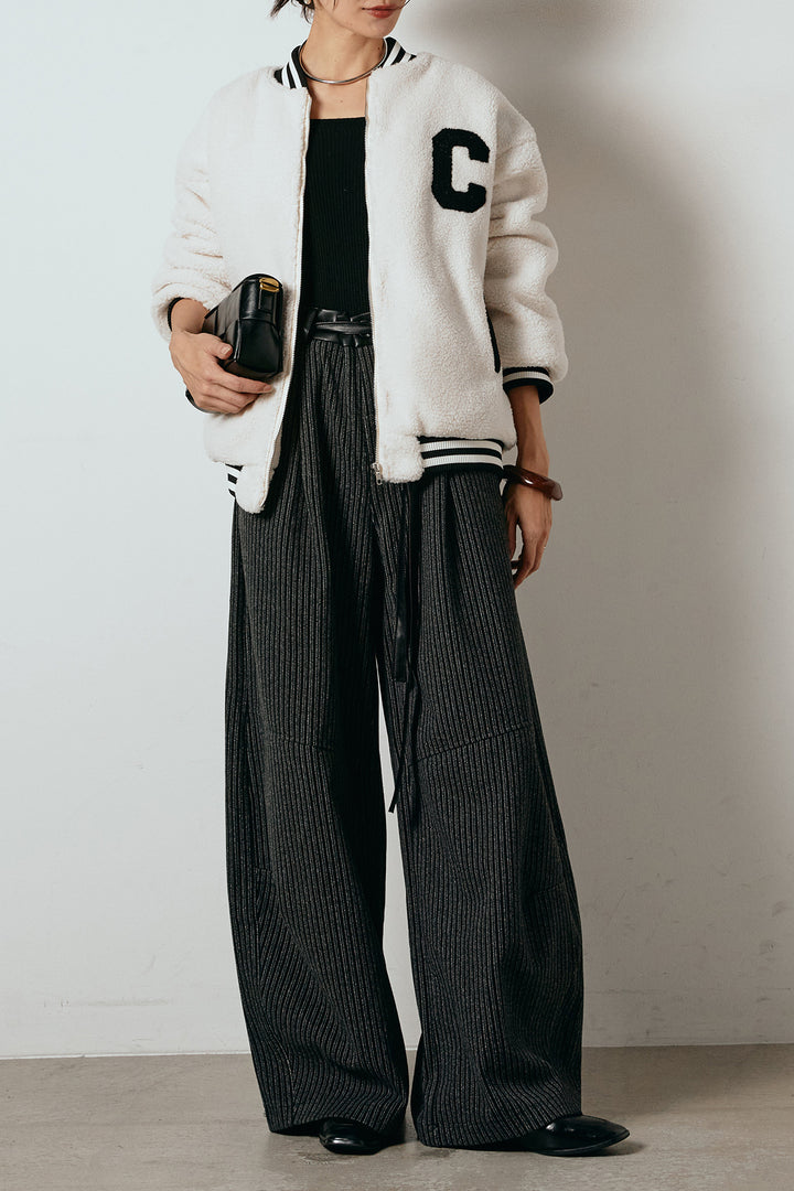 [SET]ロゴスタジャンボアブルゾン+レザーライク配色ストライプパンツ(2set)