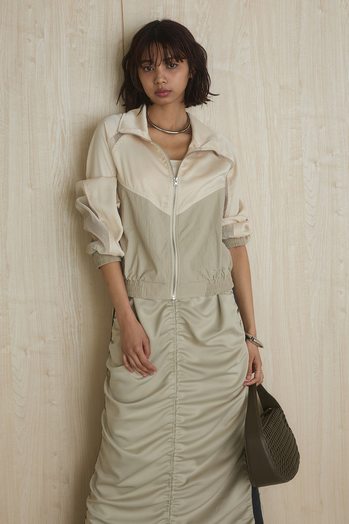 [SET]異素材切替ZIPブルゾン+サイドラインギャザースカート(2set)