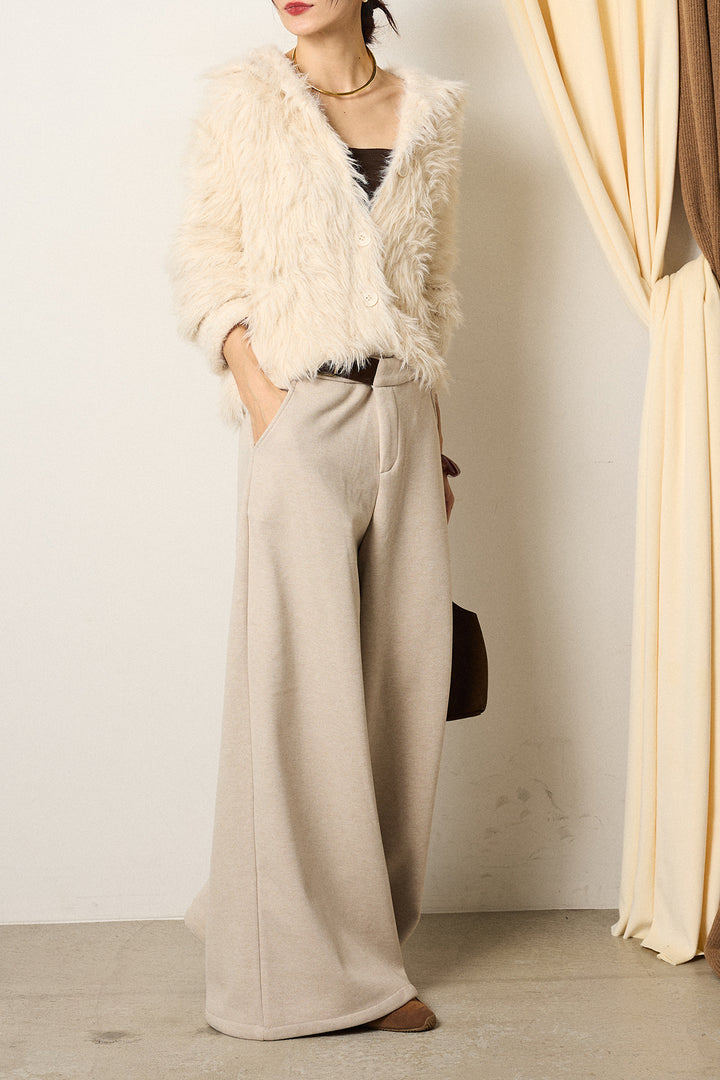 [SET]襟付きシャギーニットカーディガン+サイドベルトパンツ(2set)