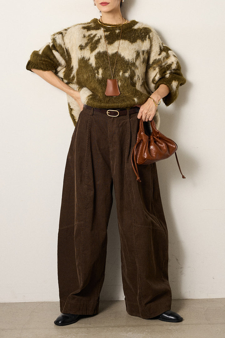 【着回しセット】[SET]モヘアタッチマーブルニット+タック入りコーデュロイワイドパンツ+ロープベルト付きスウェード調スカート(3set)