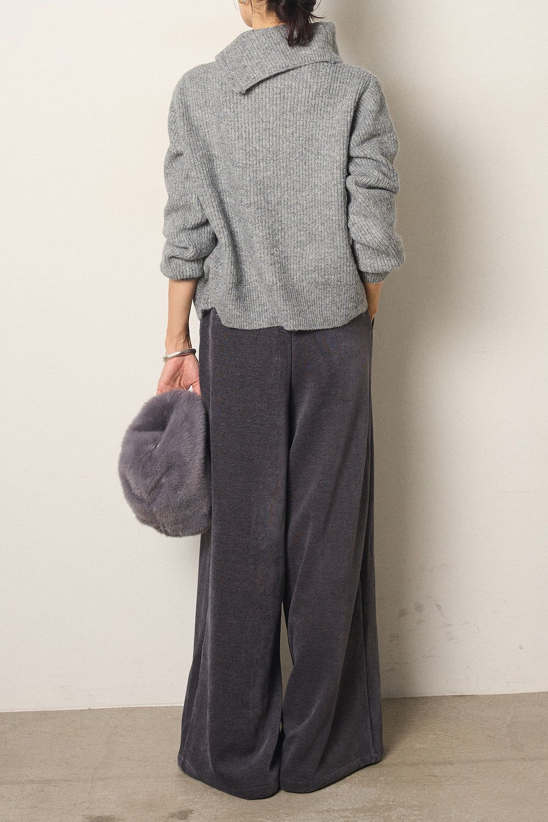 [SET]ボタンデザインネックニットプルオーバー+ベルトループコーデュロイワイドパンツ(2set)