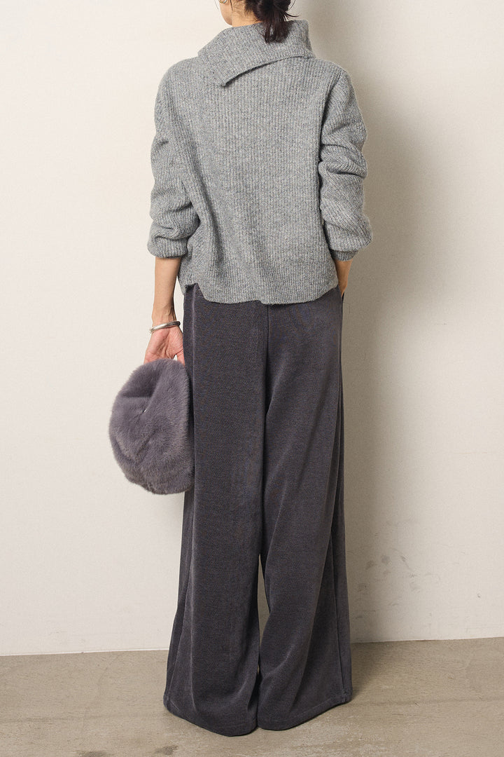[SET]ボタンデザインネックニットプルオーバー+ベルトループコーデュロイワイドパンツ(2set)