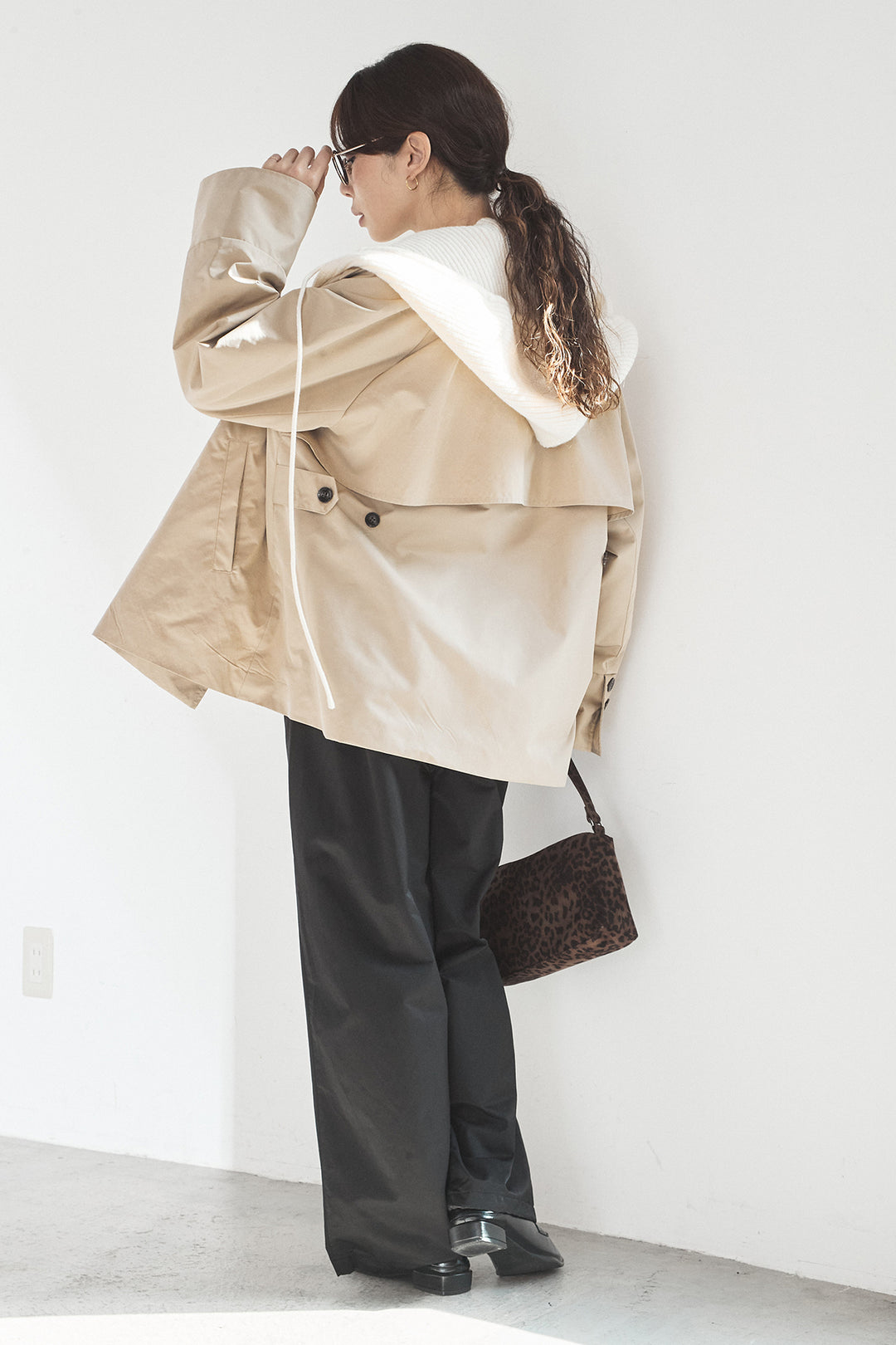 [SET]ナイロントレンチコート+合繊ツイルスタンドウエスト巻きジョガーパンツ(2set)