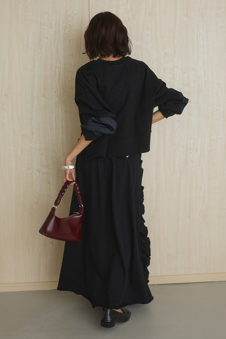 [SET]アームパッチスウェットプルオーバー+ビッグフリルスウェットロングスカート(2set)