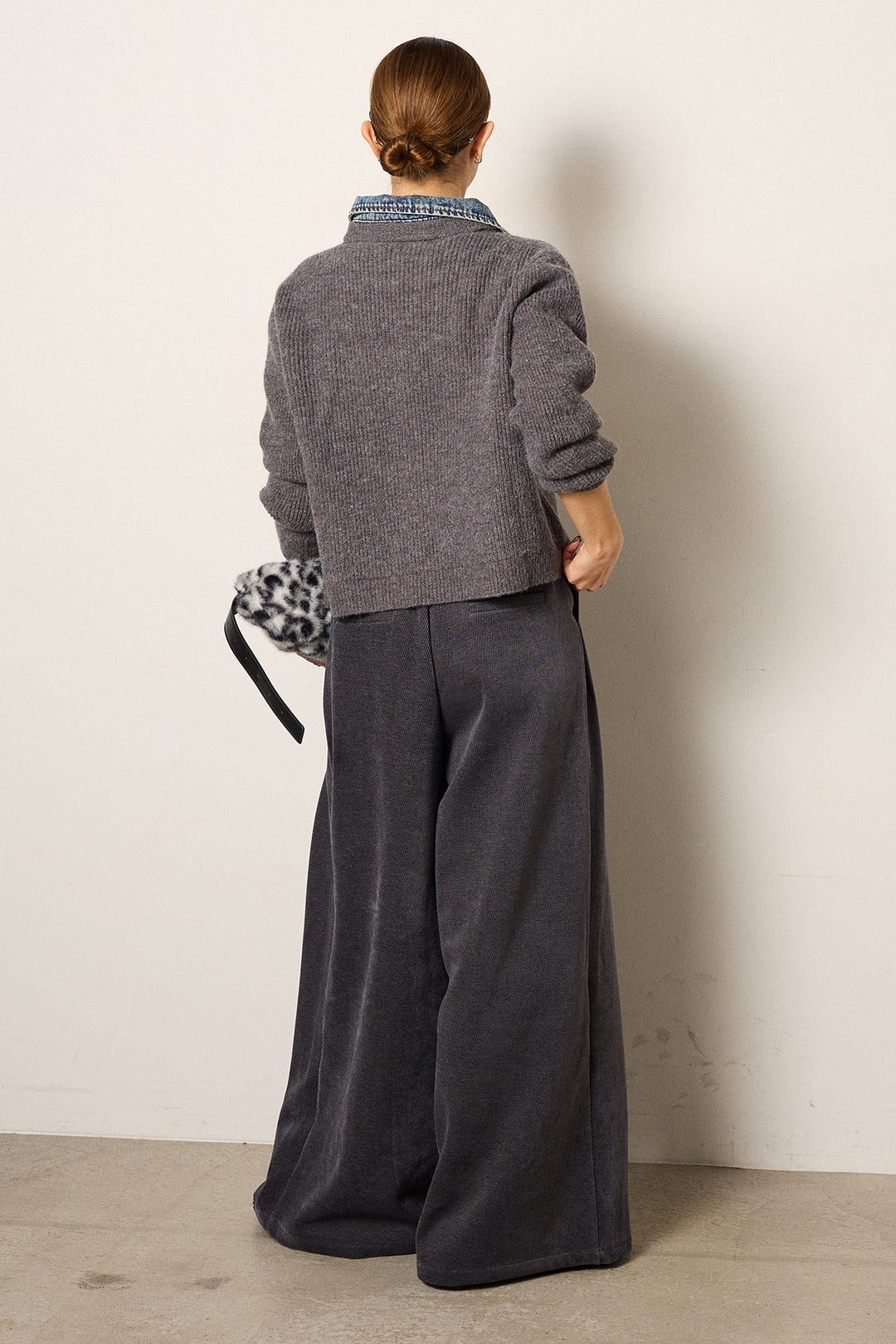 [SET]デニム襟ダブルジップニットトップス+ベルトループコーデュロイワイドパンツ(2set)