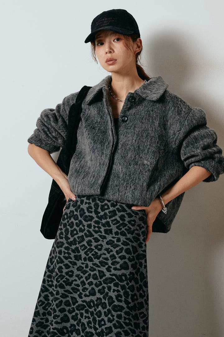 [SET]シャギーショートジャケット+レオパードロングスカート(2set)