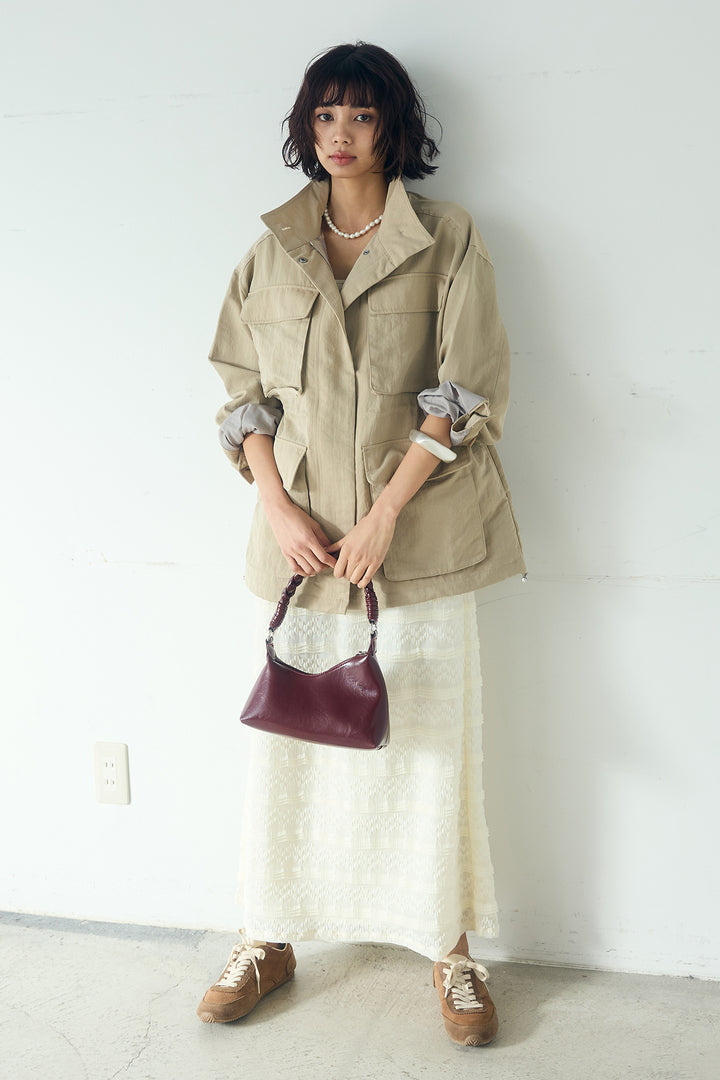 [SET]ナイロンツイルフィールドジャケット+ジャガードカットソータイトスカート(2set)